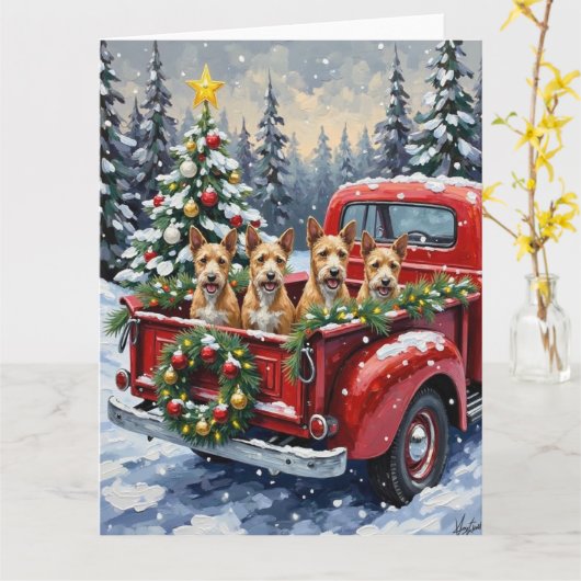Carte Wire Fox Terrier Christmas Red Truck Holiday Gift (Fleur jaune)