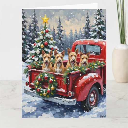 Carte Wire Fox Terrier Christmas Red Truck Holiday Gift (Devant)