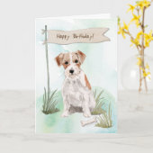 Carte Wire Haired Jack Russell Terrier Sous Anniversaire (Fleur jaune)