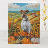 Carte Wirefox Terrier Chien Automne Moisson Thankgiving (Fleur jaune)