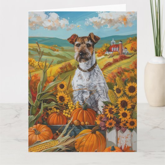Carte Wirefox Terrier Chien Automne Moisson Thankgiving (Devant)