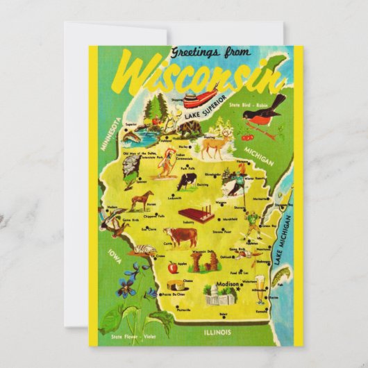 Carte Wisconsin 5x7 Map Vintage Postcard (Devant)