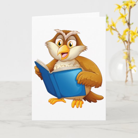 Carte Wise Owl Reading Book (Fleur jaune)