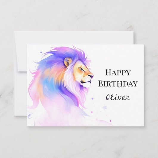 Carte Wish Whimsical Elegant Lion Anniversaire (Devant)