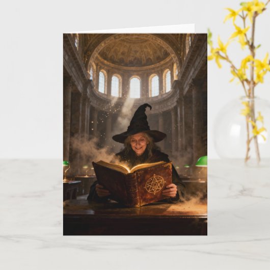 Carte Witch in the Library Blank Inside All Occasions (Fleur jaune)