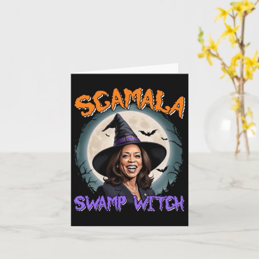 Carte Witch Scamala Harris Anti Kamala Halloween Black P (Fleur jaune)