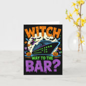 Carte Witch Way To The Bar Funny Halloween Cruise (Fleur jaune)