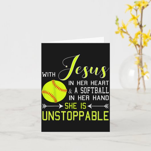 Carte With Jesus In Her Heart And A Softball She Is Unst (Fleur jaune)