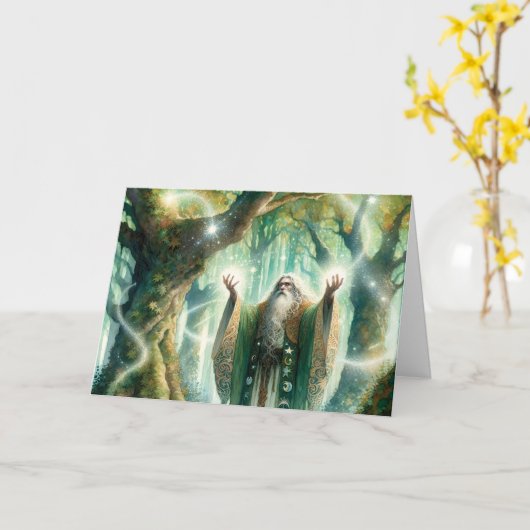 Carte Wizard Casts Protection Spell "Joyeux anniversaire (Fleur jaune)