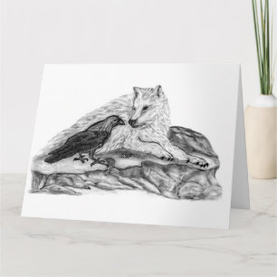 Carte Wolf and Raven black and white design