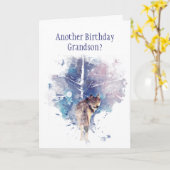 Carte Wolf Aquarelle Grandson Humour d'anniversaire (Fleur jaune)