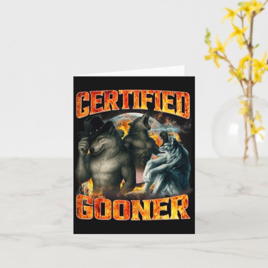 Carte Wolf Certified Gooner Funny Bootleg Meme Dad Papa  (Fleur jaune)