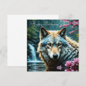 Carte Wolf debout dans la rivière avec des fleurs Annive (Devant / Derrière)