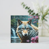 Carte Wolf debout dans la rivière avec des fleurs Annive (Debout devant)