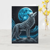 Carte Wolf debout devant la Pleine lune vide (Fleur jaune)