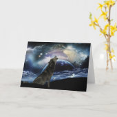 Carte Wolf hurle sur la lune (Fleur jaune)