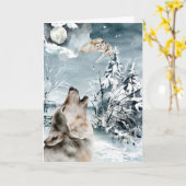 Carte Wolf Moon Paysage hivernal Aquarelle Vacances (Fleur jaune)