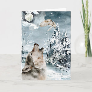 Carte Wolf Moon Paysage hivernal Aquarelle Vacances