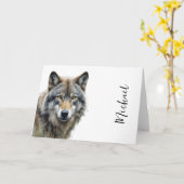 Carte Wolf Portrait Votre nom Écriture personnalisée (Fleur jaune)