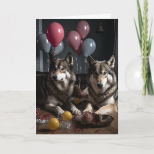 Carte Wolf réaliste avec ballons Anniversaire