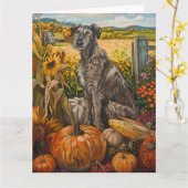 Carte Wolfhound Chien Moisson d'automne Thankgiving (Fleur jaune)