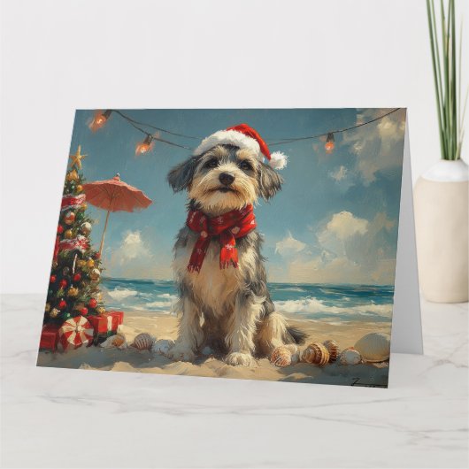 Carte Wolfhound Chien Noël Plage Vintage (Devant)