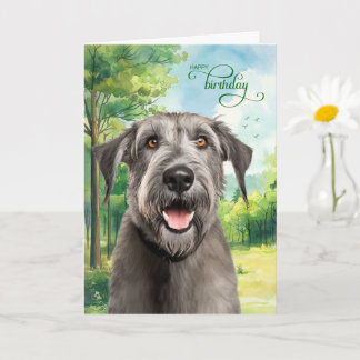 Carte Wolfhound Dog Birthday Wishes Park with Oaks