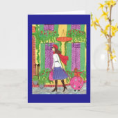 Carte Woman, Cat, Suitcase, Travel, Paris Greeting (Fleur jaune)