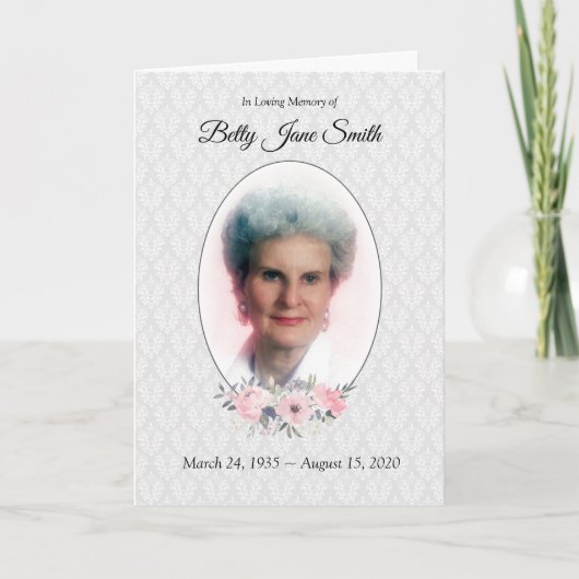 Carte Woman's Funeral Program | Pink Floral (Devant)