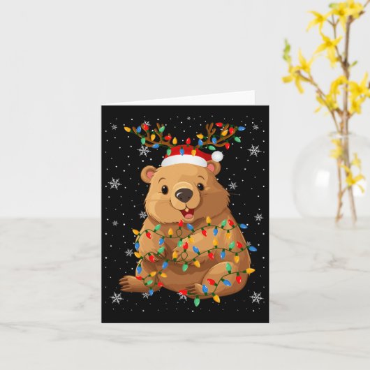 Carte Wombat Animal Santa Hat Ugly Christmas Tree Lumièr (Fleur jaune)