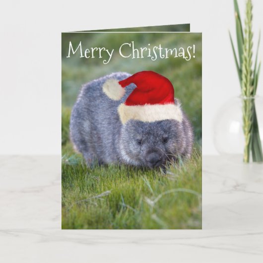 Carte Wombat Australia Red Santa Hat Joyeux Noël (Devant)