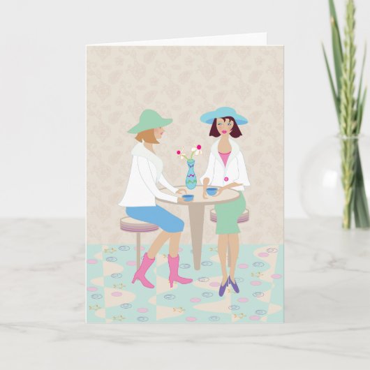 Carte Women Chatting at a Cafe - Blank Notecard (Devant)