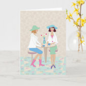 Carte Women Chatting at a Cafe - Blank Notecard (Fleur jaune)