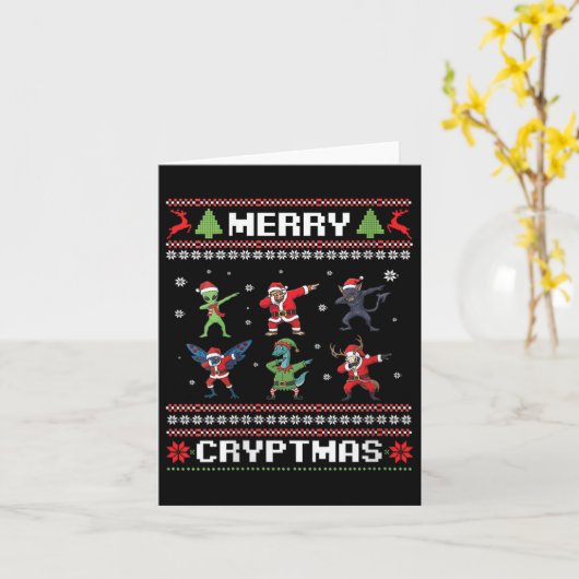 Carte Womens Merry Cryptmas Dabbing Cryptid Monsters Fun (Fleur jaune)