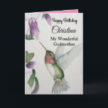 Carte Wonderful Godmother Happy Birthday Hummingbird<br><div class="desc">Celebrate birthday of your wonderful godmother with an elegant hummingbird design on a charming greeting card. Created from my original watercolour painting, the lovely little bird and flower image will brighten the day for birdwatchers, gardeners and nature lovers. The special woman in your life will love the pastel colours of...</div>