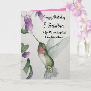 Carte Wonderful Godmother Happy Birthday Hummingbird