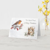 Carte Woodland Friends Robin Squirrel Noël (Fleur jaune)