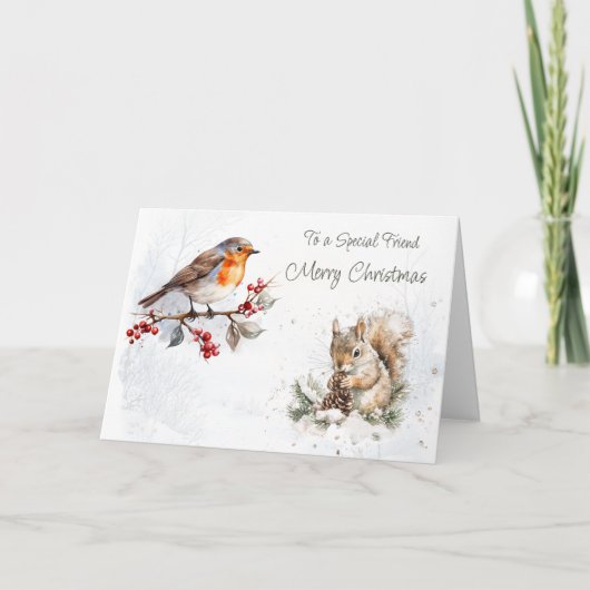 Carte Woodland Friends Robin Squirrel Noël (Devant)