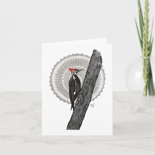 Carte Woodpecker Mandala Folded Note Card (Devant)