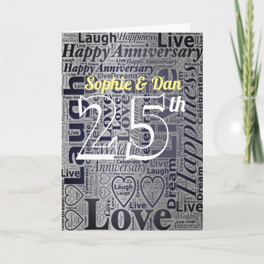 Carte Word art Personalised 25th Wedding Anniversary (Devant)