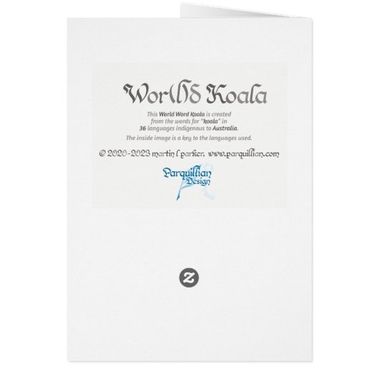 Carte World Word Koala (Dos)