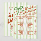 Carte Would She Rather Baby Shower Game in Red Green (Devant / Derrière)