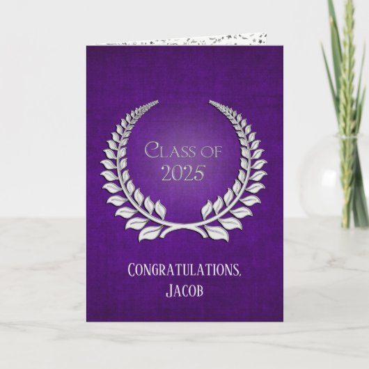 Carte Wreath 2025 Silver Graduation Laurel Sur Violet (Devant)