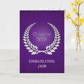 Carte Wreath 2025 Silver Graduation Laurel Sur Violet (Fleur jaune)