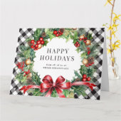 Carte Wreath Holly Berries Black Plaid Business Holiday (Fleur jaune)