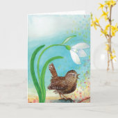 Carte Wren Bird chante à l'aube Au printemps (Fleur jaune)