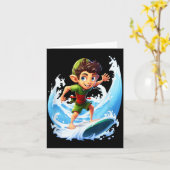 Carte X-mas Christmas Elf Riding Surfboard Surfboard (Fleur jaune)
