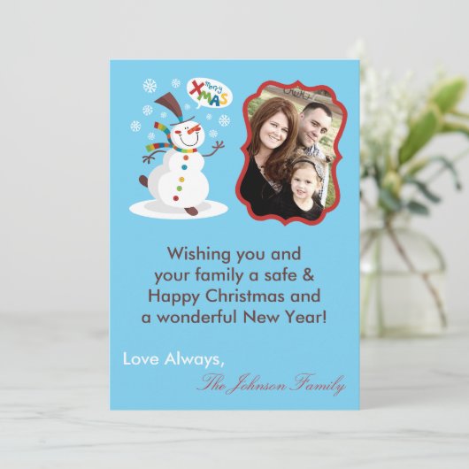Carte XMAS de Noël Snowman 5x7 (Debout devant)