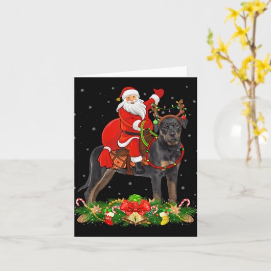 Carte Xmas Decor Funny Santa Riding Rottweiler Dog Chris (Fleur jaune)