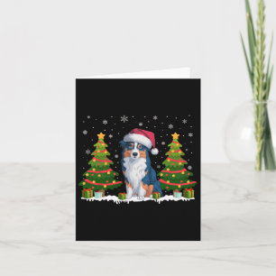Carte Xmas éclaire le berger australien Chien Père Noël 